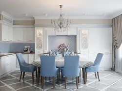 Kitchen Interior With White Wallpaper