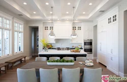 Kitchen interior with white wallpaper