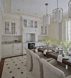 Kitchen interior with white wallpaper