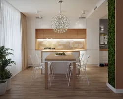Kitchen interior with white wallpaper