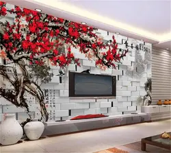 Qonaq otağının fotoşəkilindəki divarda 3D foto divar kağızı