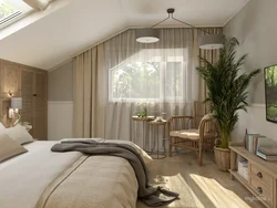 Bedroom design in light colors attic