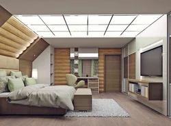 Bedroom design in light colors attic