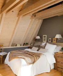 Bedroom design of a wooden house photo attic