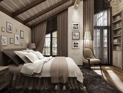 Bedroom design of a wooden house photo attic