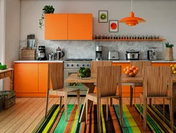 Дизайн оранжево зеленой кухни