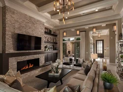 Interiors With A Fireplace In A Country House Living Room