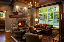 Photo of living rooms with a fireplace in a country house