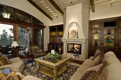 Photo of living rooms with a fireplace in a country house