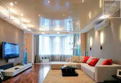 Suspended ceiling with spotlights photo in the living room