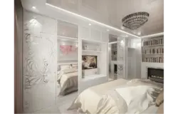 White wardrobe in bedroom interior