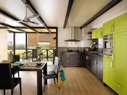 Gray-green kitchen photo in the interior