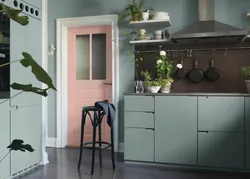 Gray-green kitchen photo in the interior