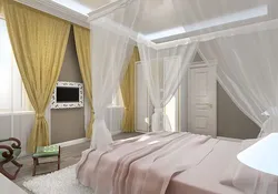 Bedroom with two windows on one wall interior