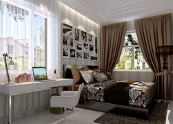 Bedroom with two windows on one wall interior