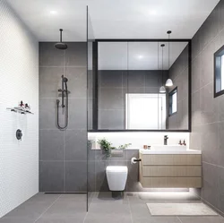 Bathroom And Toilet In Gray Tones Photo