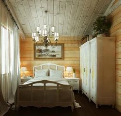 Clapboard wall in the bedroom interior