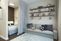 Design of a one-room apartment with a partition for the bedroom