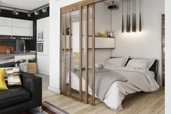 Design of a one-room apartment with a partition for the bedroom