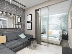 Design of a one-room apartment with a partition for the bedroom