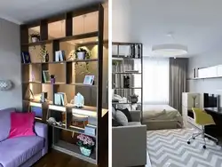 Yotoqxona uchun bo'linmali bir xonali kvartiraning dizayni