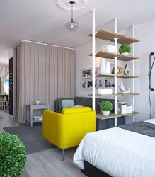 Yotoqxona uchun bo'linmali bir xonali kvartiraning dizayni