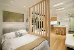 Design of a one-room apartment with a partition for the bedroom
