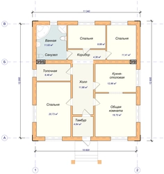 Design of a one-story house with two bedrooms