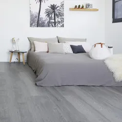 Bedroom with white floor photo