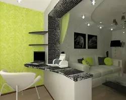 Photo of the interior of a one-room apartment with a balcony