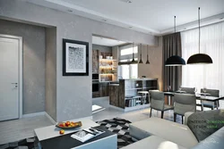 Kitchen design with living room in modern loft style
