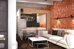 Kitchen design with living room in modern loft style