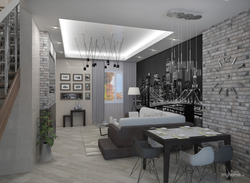 Kitchen design with living room in modern loft style