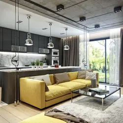 Kitchen Design With Living Room In Modern Loft Style