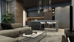 Kitchen Design With Living Room In Modern Loft Style