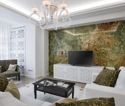 Living room with marble wall design