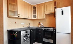 Kitchen 8 sq m design with refrigerator and washing machine