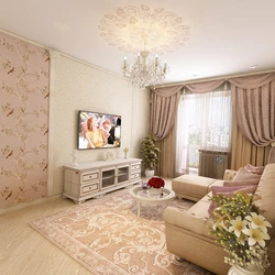 Beige wallpaper in the living room in a modern style photo in the interior