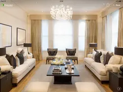 Beige wallpaper in the living room in a modern style photo in the interior