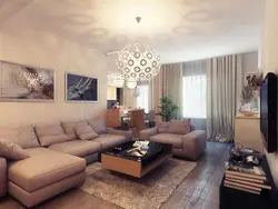 Beige wallpaper in the living room in a modern style photo in the interior