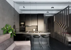Фото Темной Гостиной С Кухней