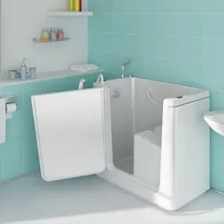 Bathroom design with sit-down bathtub