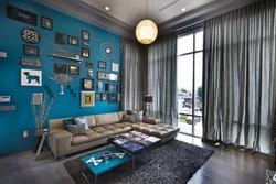 Blue living room in modern style photo