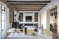 Living room with beams photo