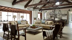 Living room with beams photo