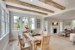 Living room with beams photo