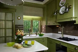 Kitchen interior with green floor