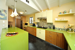 Kitchen interior with green floor