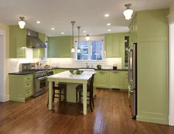 Kitchen interior with green floor