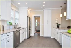 White Kitchens In The Interior With Beige Wallpaper